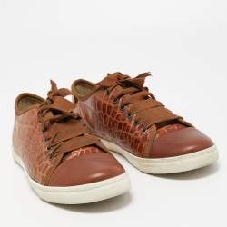 Pre Owned Lanvin Brown Embossed Croc and Leather Low Top Sneakers Size 39