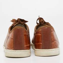 Pre Owned Lanvin Brown Embossed Croc and Leather Low Top Sneakers Size 39