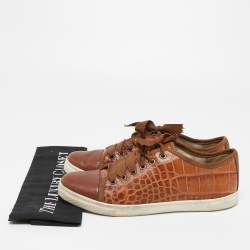 Pre Owned Lanvin Brown Embossed Croc and Leather Low Top Sneakers Size 39