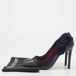 Pre Owned Lanvin Black/Navy Blue Leather and Ribbon Bow Pumps Size 38