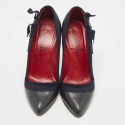Pre Owned Lanvin Black/Navy Blue Leather and Ribbon Bow Pumps Size 38