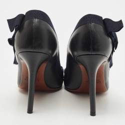 Pre Owned Lanvin Black/Navy Blue Leather and Ribbon Bow Pumps Size 38