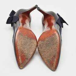 Pre Owned Lanvin Black/Navy Blue Leather and Ribbon Bow Pumps Size 38