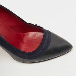 Pre Owned Lanvin Black/Navy Blue Leather and Ribbon Bow Pumps Size 38