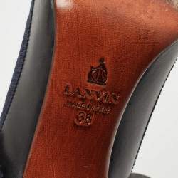 Pre Owned Lanvin Black/Navy Blue Leather and Ribbon Bow Pumps Size 38