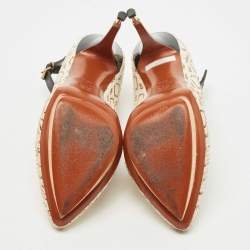 Pre Owned Lanvin Cream/Black Python Leather Ankle Strap Pumps Size 38.5