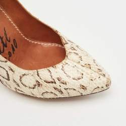 Pre Owned Lanvin Cream/Black Python Leather Ankle Strap Pumps Size 38.5