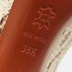 Pre Owned Lanvin Cream/Black Python Leather Ankle Strap Pumps Size 38.5