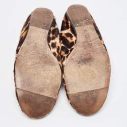 Pre Owned Lanvin Two Tone Leopard Print Calf Hair Scrunch Ballet Flats Size 40