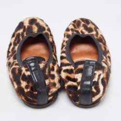 Pre Owned Lanvin Two Tone Leopard Print Calf Hair Scrunch Ballet Flats Size 40