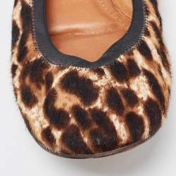 Pre Owned Lanvin Two Tone Leopard Print Calf Hair Scrunch Ballet Flats Size 40