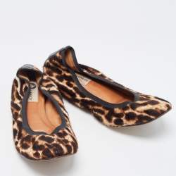 Pre Owned Lanvin Two Tone Leopard Print Calf Hair Scrunch Ballet Flats Size 40
