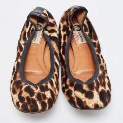 Pre Owned Lanvin Two Tone Leopard Print Calf Hair Scrunch Ballet Flats Size 40