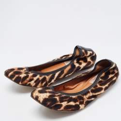 Pre Owned Lanvin Two Tone Leopard Print Calf Hair Scrunch Ballet Flats Size 40