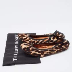 Pre Owned Lanvin Two Tone Leopard Print Calf Hair Scrunch Ballet Flats Size 40