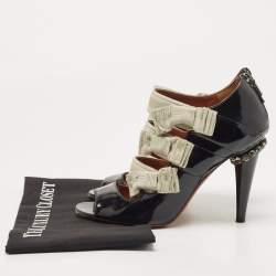 Lanvin Black Patent Leather And Fabric Strappy  Sandals Size 38