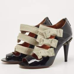 Lanvin Black Patent Leather And Fabric Strappy  Sandals Size 38