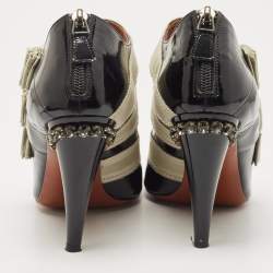 Lanvin Black Patent Leather And Fabric Strappy  Sandals Size 38