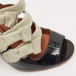 Lanvin Black Patent Leather And Fabric Strappy  Sandals Size 38