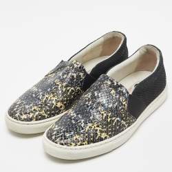 Lanvin Black Embossed Python Leather Slip On Sneakers Size 36