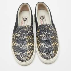Lanvin Black Embossed Python Leather Slip On Sneakers Size 36