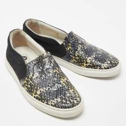 Lanvin Black Embossed Python Leather Slip On Sneakers Size 36