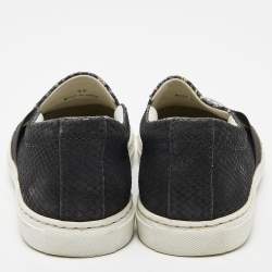 Lanvin Black Embossed Python Leather Slip On Sneakers Size 36