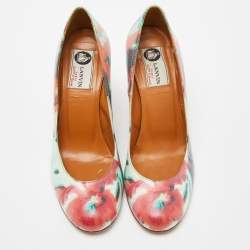 Pre Owned Lanvin Muticolor Floral Print Coated Canvas Wedge Pumps Size 36