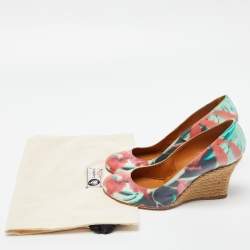 Pre Owned Lanvin Muticolor Floral Print Coated Canvas Wedge Pumps Size 36