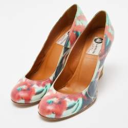 Pre Owned Lanvin Muticolor Floral Print Coated Canvas Wedge Pumps Size 36