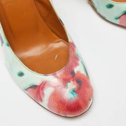 Pre Owned Lanvin Muticolor Floral Print Coated Canvas Wedge Pumps Size 36