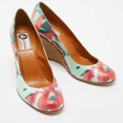 Pre Owned Lanvin Muticolor Floral Print Coated Canvas Wedge Pumps Size 36