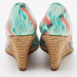 Pre Owned Lanvin Muticolor Floral Print Coated Canvas Wedge Pumps Size 36