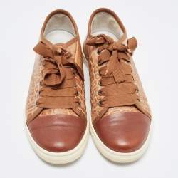Lanvin Brown Croc Embossed Leather Lace Up Low Top Sneakers Size 36