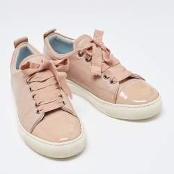 Lanvin Dusty Pink Leather and Patent Cap Toe Low Top Sneakers Size 36
