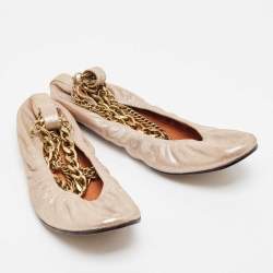 Pre Owned Lanvin Beige Suede Scrunch Ballet Flats Size 39
