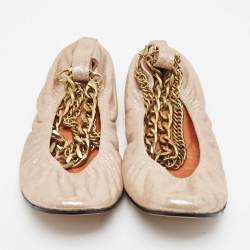 Pre Owned Lanvin Beige Suede Scrunch Ballet Flats Size 39