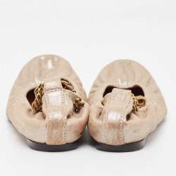 Pre Owned Lanvin Beige Suede Scrunch Ballet Flats Size 39