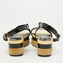 Lanvin Tricolor Patent and Leather Espadrille Platform Sandals Size 37