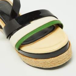 Lanvin Tricolor Patent and Leather Espadrille Platform Sandals Size 37