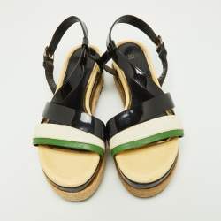 Lanvin Tricolor Patent and Leather Espadrille Platform Sandals Size 37