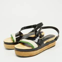 Lanvin Tricolor Patent and Leather Espadrille Platform Sandals Size 37