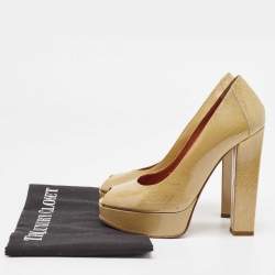 Pre Owned Lanvin Olive Green Textured Leather Peep Toe Platform Pumps Size 35