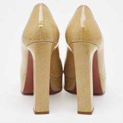 Pre Owned Lanvin Olive Green Textured Leather Peep Toe Platform Pumps Size 35