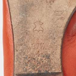 Pre Owned Lanvin Orange Leather Flower Scrunch Ballet Flats Size 37.5