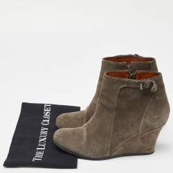 Pre Owned Lanvin Olive Green Suede Ankle Boots Size 40