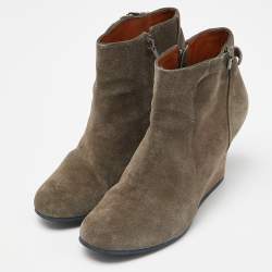 Pre Owned Lanvin Olive Green Suede Ankle Boots Size 40