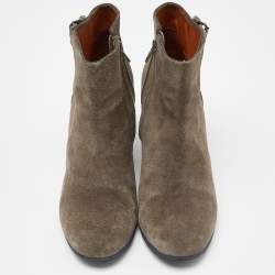 Pre Owned Lanvin Olive Green Suede Ankle Boots Size 40