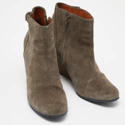 Pre Owned Lanvin Olive Green Suede Ankle Boots Size 40