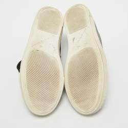 Pre Owned Lanvin Black Leather and Snakeskin Cap Toe Low Top Sneakers Size 37